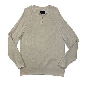 Lucky Brand Sweater Mens XL Extra Large Cream Henley Cotton Nylon Cashmere Blend